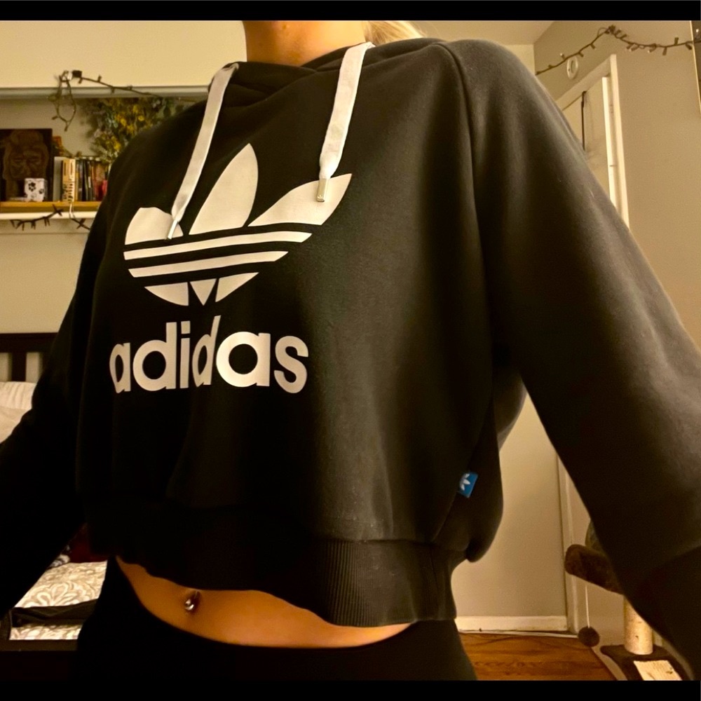 Adidas black cropped hoodie